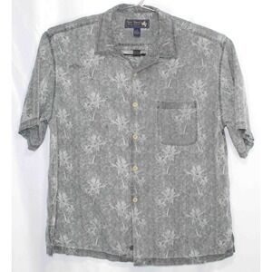 Nat Nast Gray Palm Tree Floral Silk S/S‎ Camp Shirt Size Mens Size XL